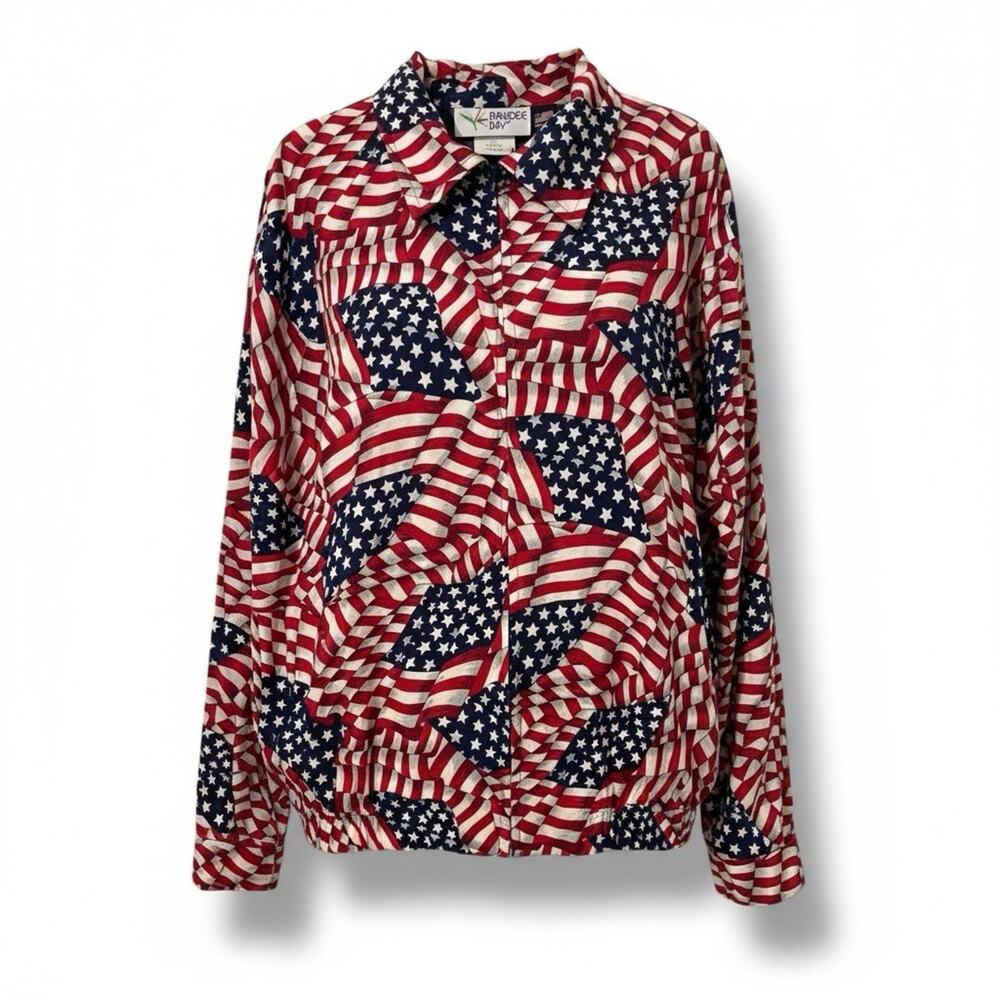 Vintage Paradise Bay USA Flag Jacket Medium Patriotic Zip Front American